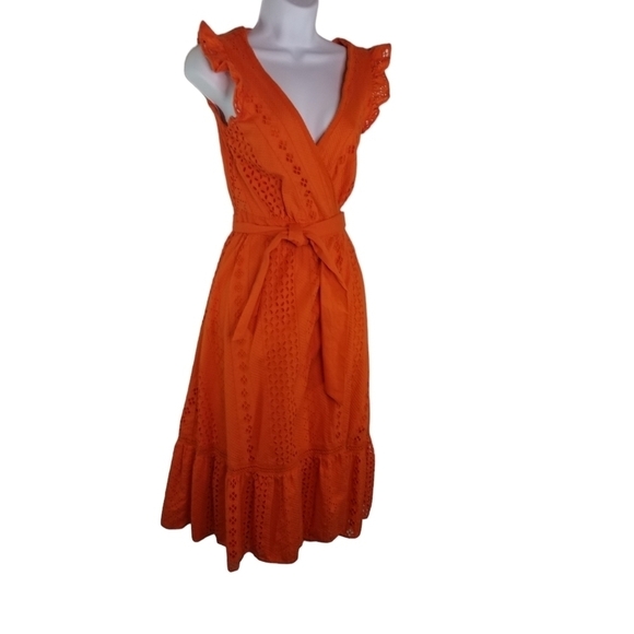 J Crew all over eyelet midi wrap dress resort orange - Picture 5 of 15